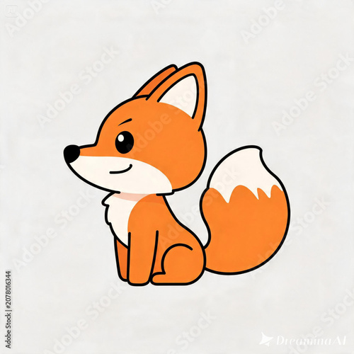 Cute Cartoon Orange Fox Sitting Smiling.