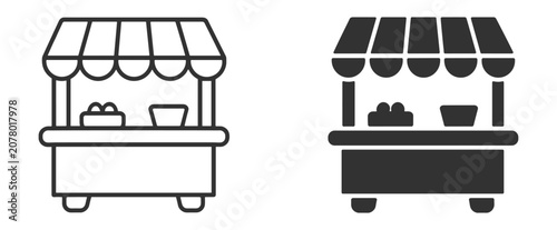 Картината върху платно Market stall outline icon with retail shop storefront and vendor booth on transp