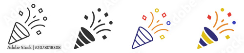 Foto Celebration confetti popper outline icon with festive burst and party decoration
