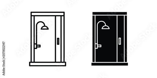 Fotografía Shower Stall Icon Set in Outline and Solid Styles for Bathroom Interior Design
