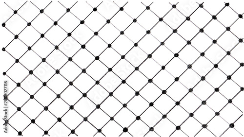 Hand-Drawn Black Diagonal Grid Pattern with Polka Dot Intersections Isolated on Transparent Background
