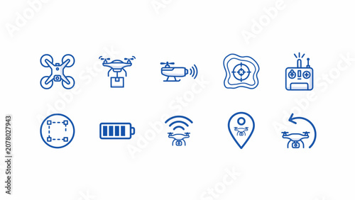 Drone technology icons set wireless icon location icon battery icon signal icon
