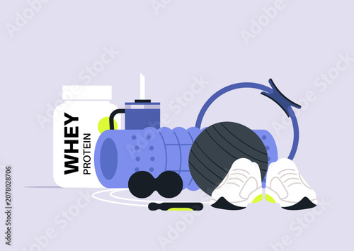 Quadro su tela A vibrant display of sport gear highlights essential items for an energizing wor