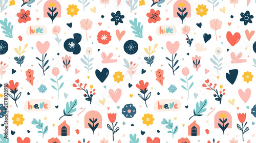 Template gift pattern with flat design featuring vibrant pastel colors and simple geometric shapes,