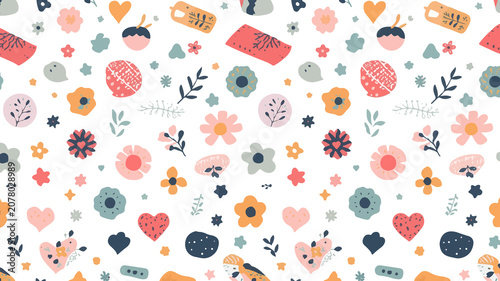 Template vector gift pattern with flat design featuring vibrant pastel colors and simple geometric shapes