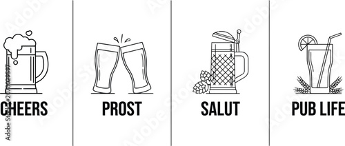 Vector illustration of beer and pub icons