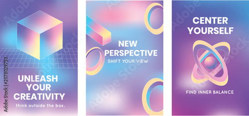 Center Yourself Motivational Poster with Abstract Inner Balance Orbit Shape on Vibrant Purple and Blue Gradient Background