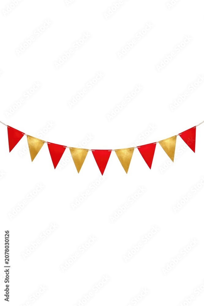 Obraz premium A decorative bunting made of red and gold material, hanging from a string