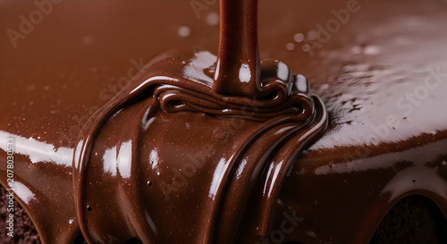 Rich melted chocolate pouring and flowing smoothly