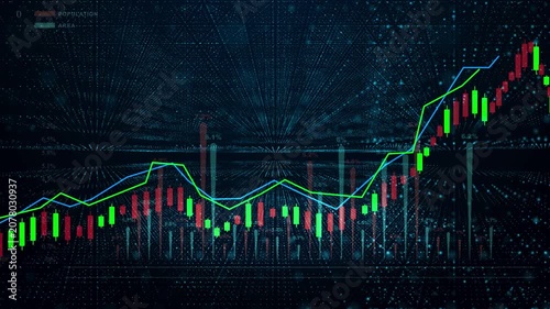 Abstract digital candlestick chart with global financial data background, perfect for trading, forex, crypto, and investment presentations. Financial Investment Background. 3d Rendering.