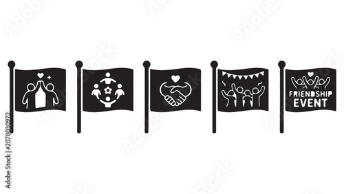 Konstfotografi Set of five transparent background flags showing friendship celebration event ic
