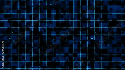Abstract Blue Digital Grid Matrix and Cyber Tech Background with Geometric Pixelated Pattern
