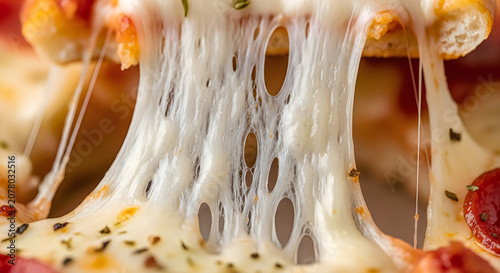 Melted cheese being stretched on a delicious pizza