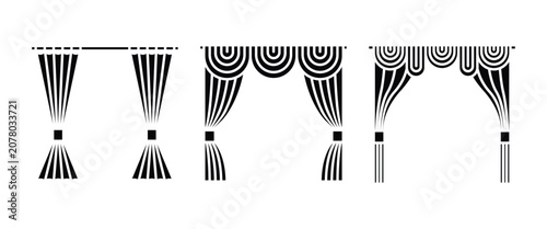 Εκτύπωση καμβά Curtain Icon Set – Window Drapes, Drapery Panels, Home Interior Decor, Window Tr