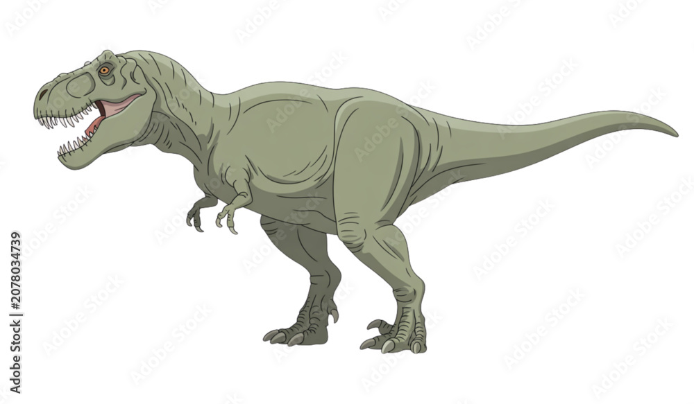 Fototapeta premium Green cartoon dinosaur walking on a flat terrain Vector