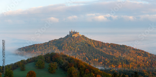 Distant autumn view of Hohenzollern castle, Germany
