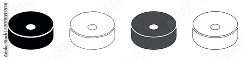 Photography Four different styles of hockey puck icons in black, white, and gray tones