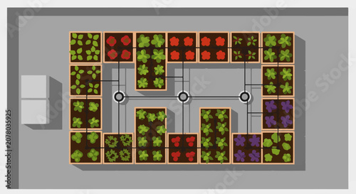Raised Garden Bed Layout Design with Various Vegetables.