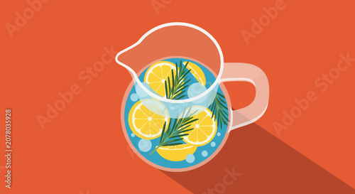Refreshing Citrus Rosemary Infused Water in Glass Pitcher.