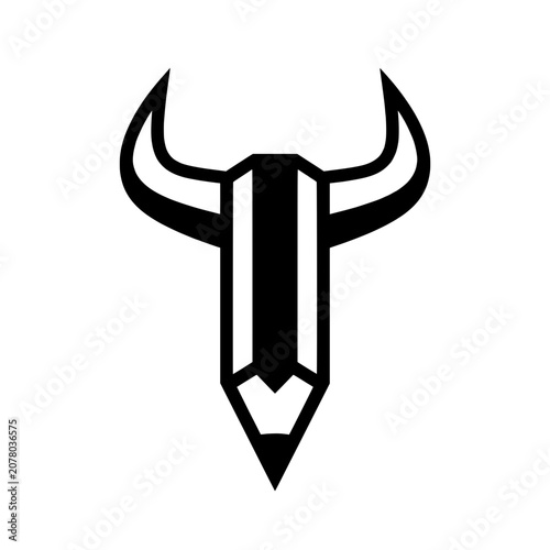 Minimalist Bull Horn Pencil Vector Logo Illustration