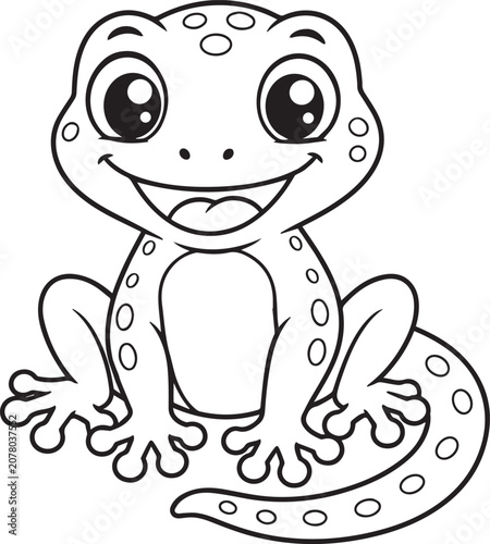 Cute Cartoon Frog Sitting on Lily Pad Coloring Page Vector Illustration