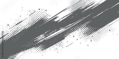 Abstract Black Grunge Ink Splat Background with Distressed Paint Texture Border Frame and Urban City Silhouette Vector Illustration for Creative Design Elements