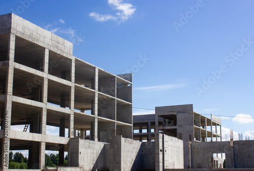 Authentic concrete structure, slab building. Reinforced concrete construction. Industrial concrete structure. Construction site.