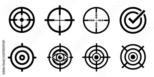 Tableau sur toile Target crosshair icon set, aim focus bullseye and sniper scope outline vector ic