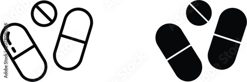 Tableau sur toile Medicine capsule pill icon set, pharmaceutical healthcare vector collection isol