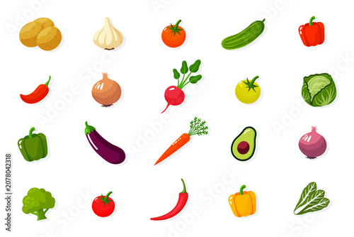 fresh vegetables collection flat vector illustration