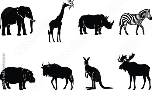 Photos Set of predatory bird silhouettes including eagle hawk owl and falcon flying iso