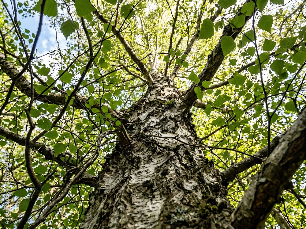 Fototapeta premium Tall Tree with Lush Green Foliage in Forest.