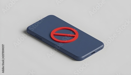 3D render of generic smartphone with prohibition symbol in minimalist flat lay composition
