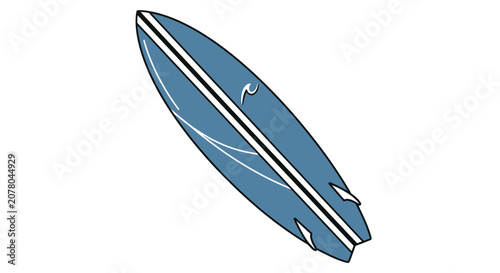 Blue surfboard with white stripes isolated on white background