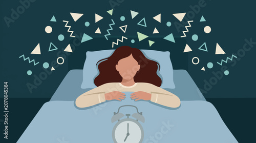 Quadro su tela Woman suffering from insomnia and anxiety, unable to sleep in bed at night