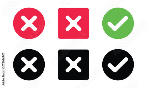 Bild auf Leinwand Checkmark and cross icons in red and green color variants