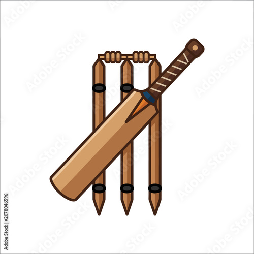 Cricket bat and stumps illustration for sports design.