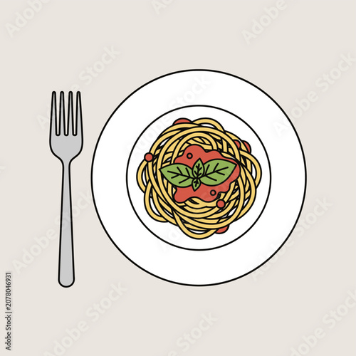 Delicious spaghetti with tomato sauce and basil on plate.
