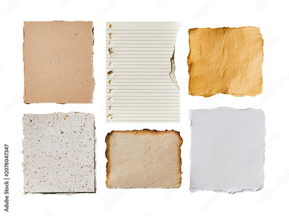 Fototapeta premium Set of rustic paper textures on transparent background