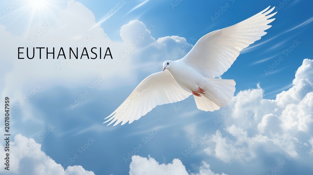 Fototapeta premium Dove in Flight Against Beautiful Sky Background