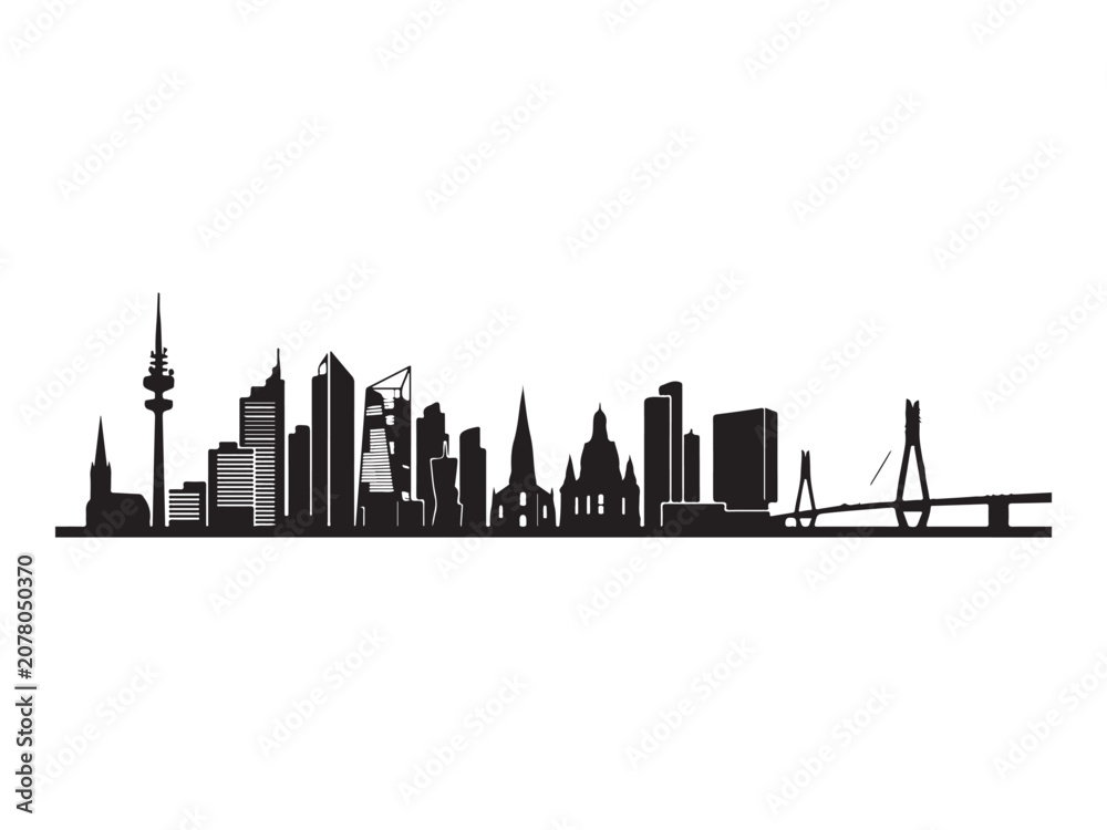 Fototapeta premium Modern City Skyline Silhouette with Iconic Buildings and Bridge