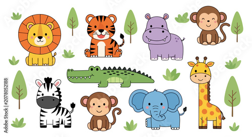 Photography Cartoon Animals in a Jungle Scene.