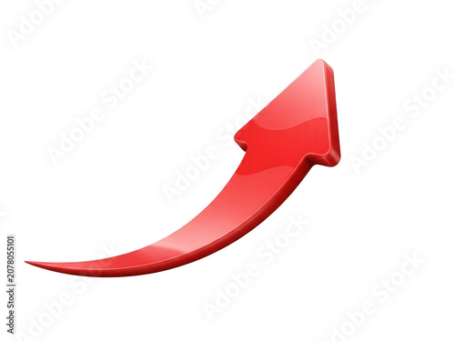 Glossy red arrow pointing up showing growth and success