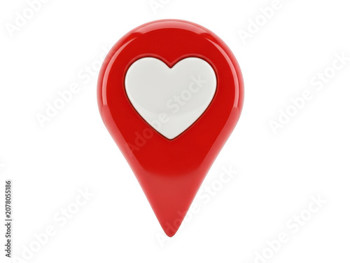 Red map location pin icon with white heart symbol