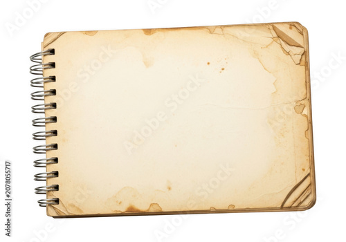 Old vintage spiral notebook page with blank paper texture