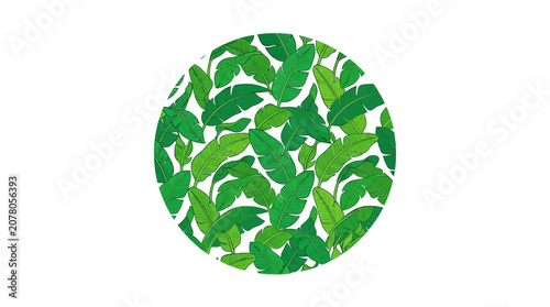Vibrant Green Banana Leaves Pattern Circle Tropical Foliage Summer Design