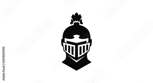 Tableau sur toile Knight s helmet silhouette on a white background black and white graphic