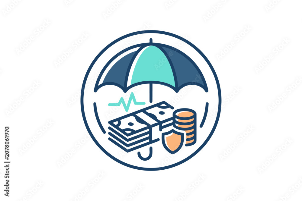 Fototapeta premium Money Insurance and Protection Flat Vector Icon