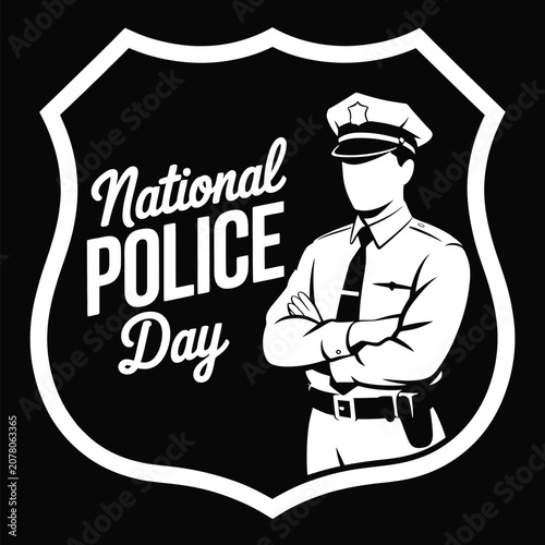 National police day emblem with a police officer illustration vector badge design for law enforcement appreciation, police memorial, or commemorative event
