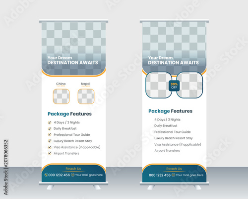 Modern Travel Roll Up Banner Template Design for Tourism Promotion